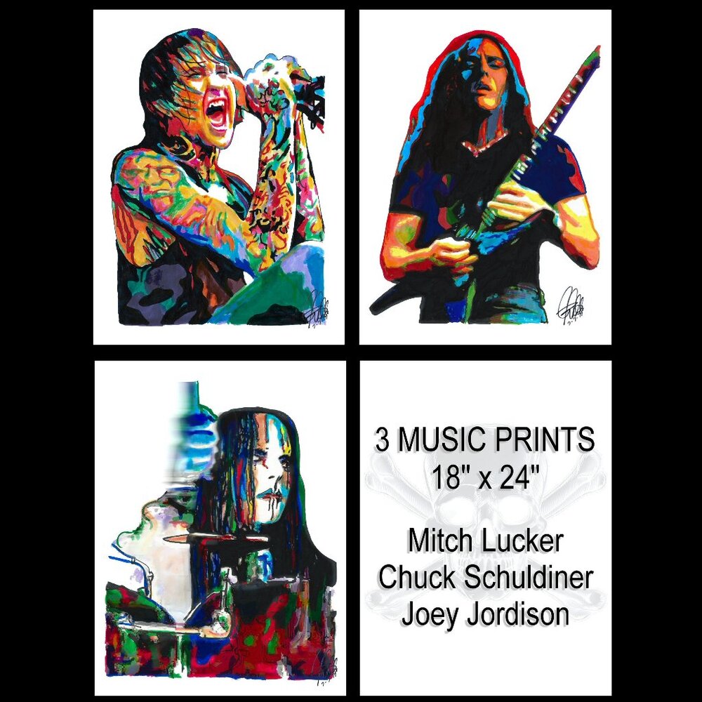 3 Music Prints Mitch Lucker Chuck Schuldiner Joey Jordison Poster Wall Art 18x24